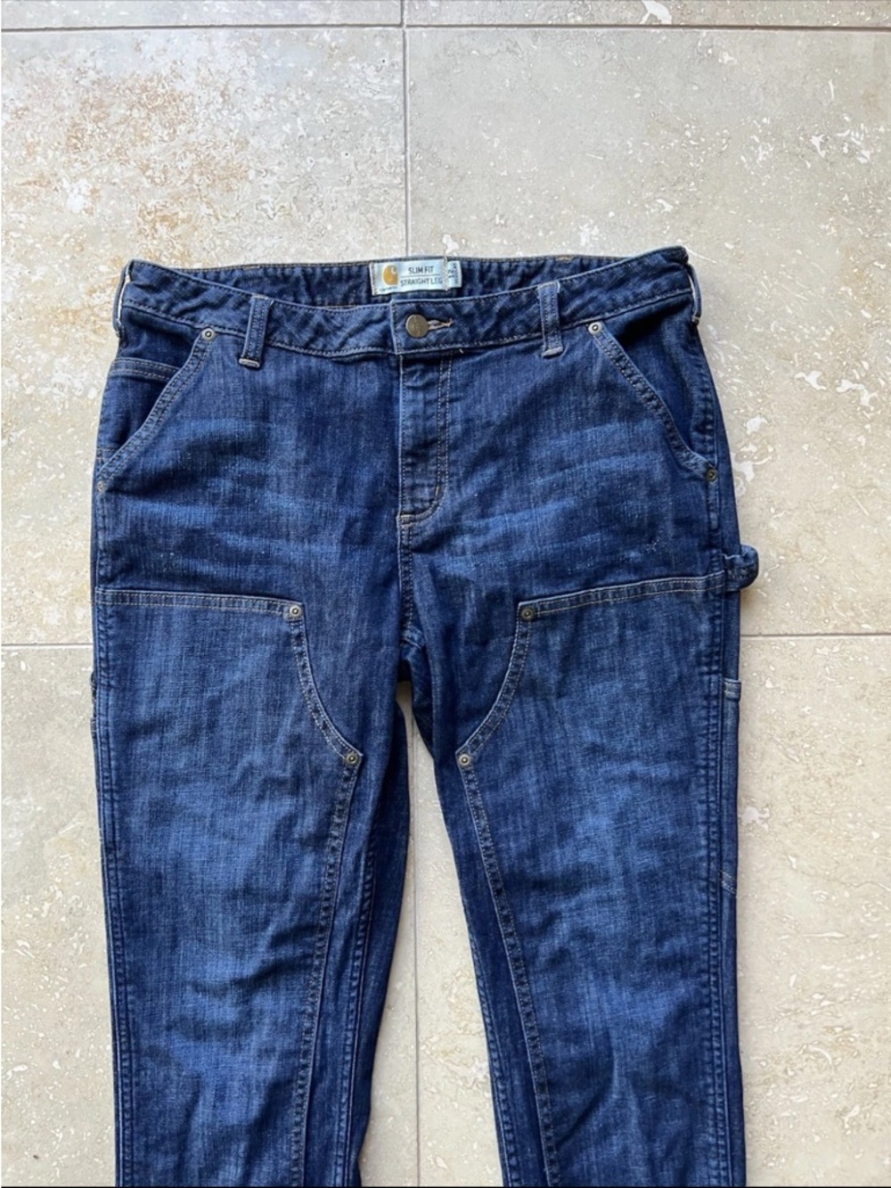 Carhartt Women's Slim Fit Straight Leg Denim Double Knee Pants Size 12 Regular - Picture 2 of 5